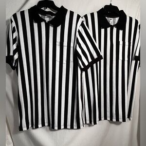 LOT OF 2 MENS PRO V2 LARGE BLACK WHITE STRIPE UMPIRE REFEREE POLO SHIRTS